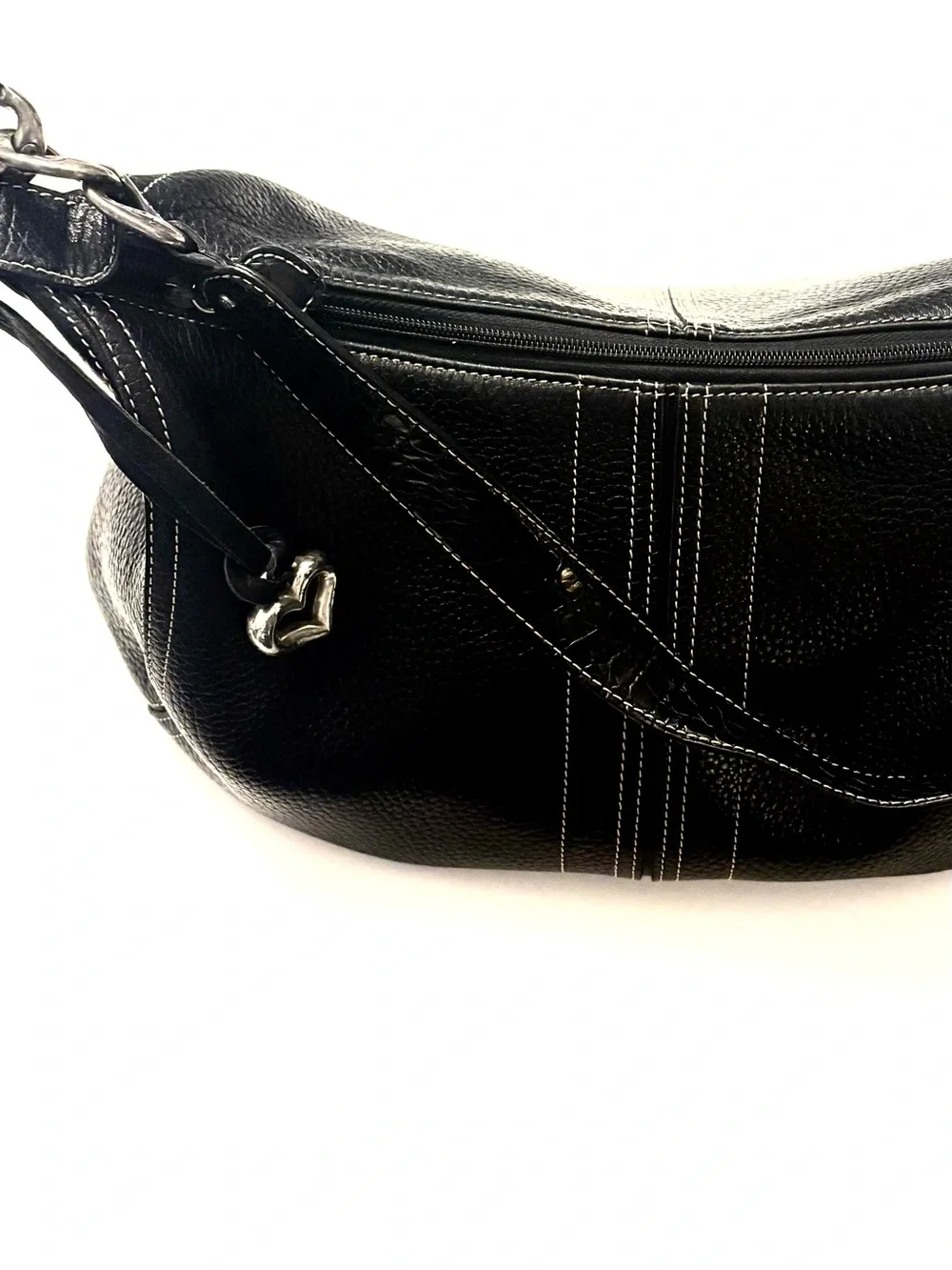 BRIGHTON Black Leather Hobo Shoulder Bag with Silver Hardware